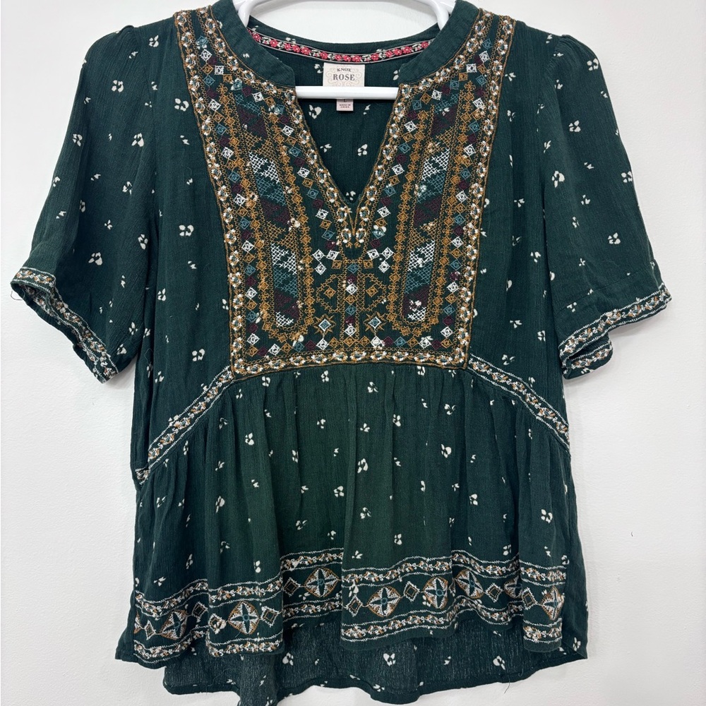Knox Rose Green and Gray Embroidered Tops - Picture 2 of 15